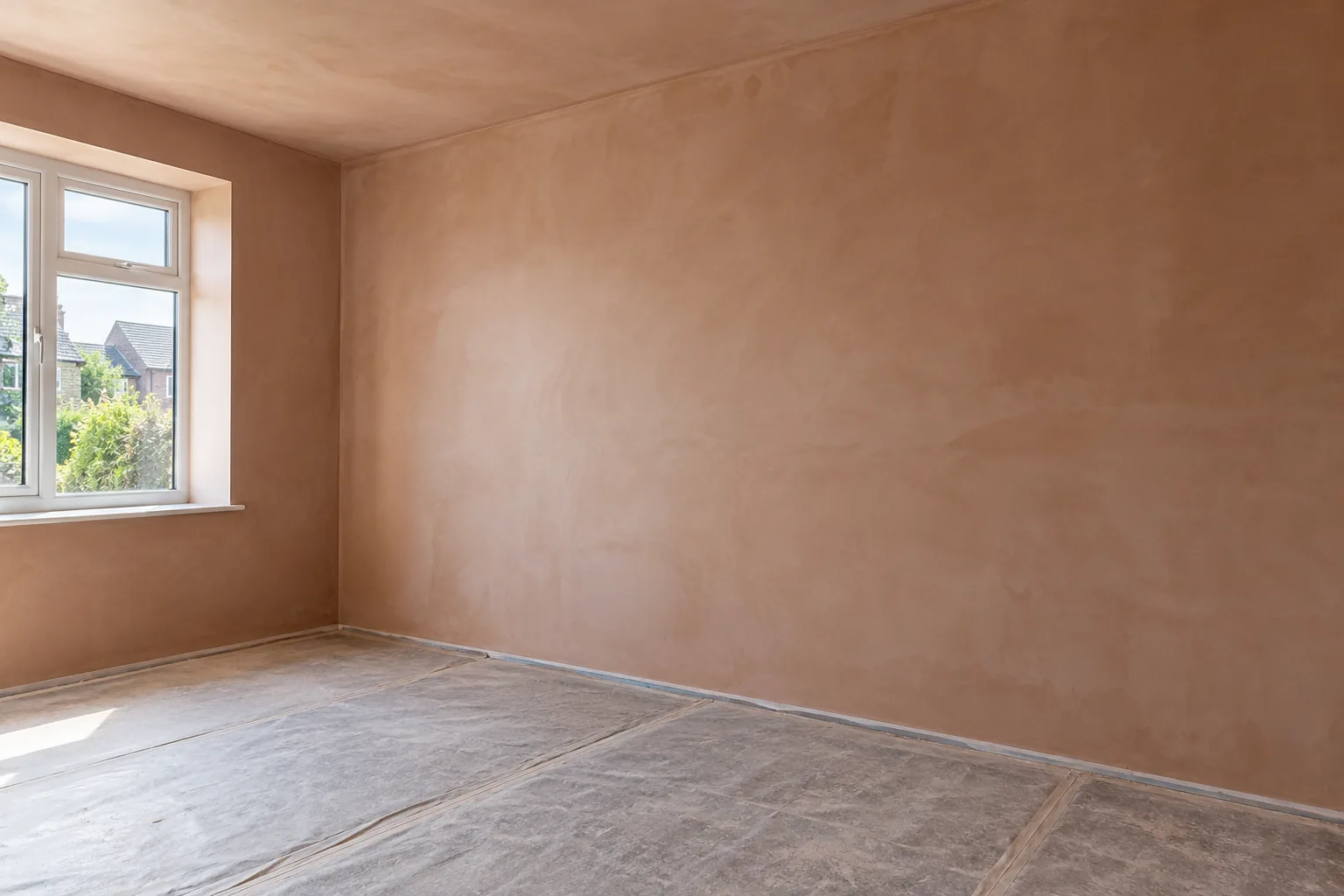 Freshly skimmed plaster walls and ceiling