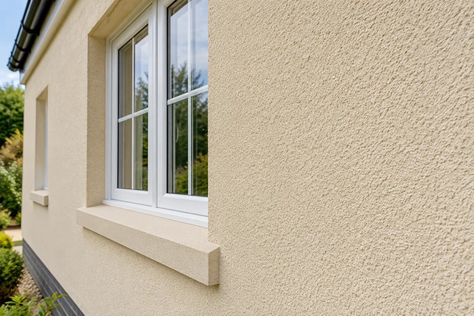 Textured monocouche render around a house window