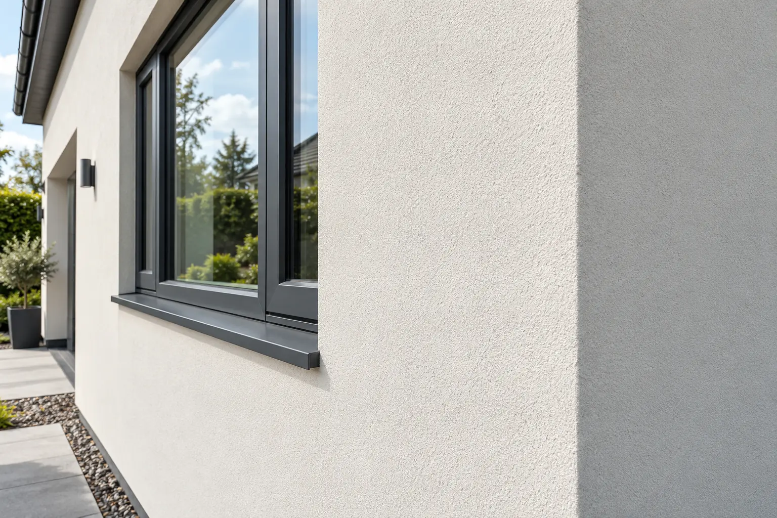 Silicone render finish around a house window