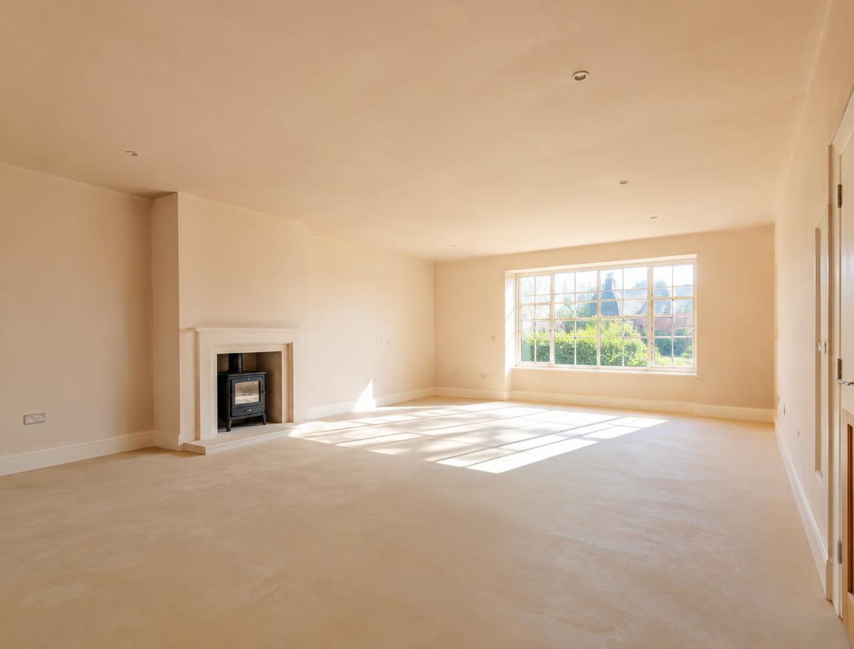 Bright room with smooth plastered walls and ceiling (illustrative)